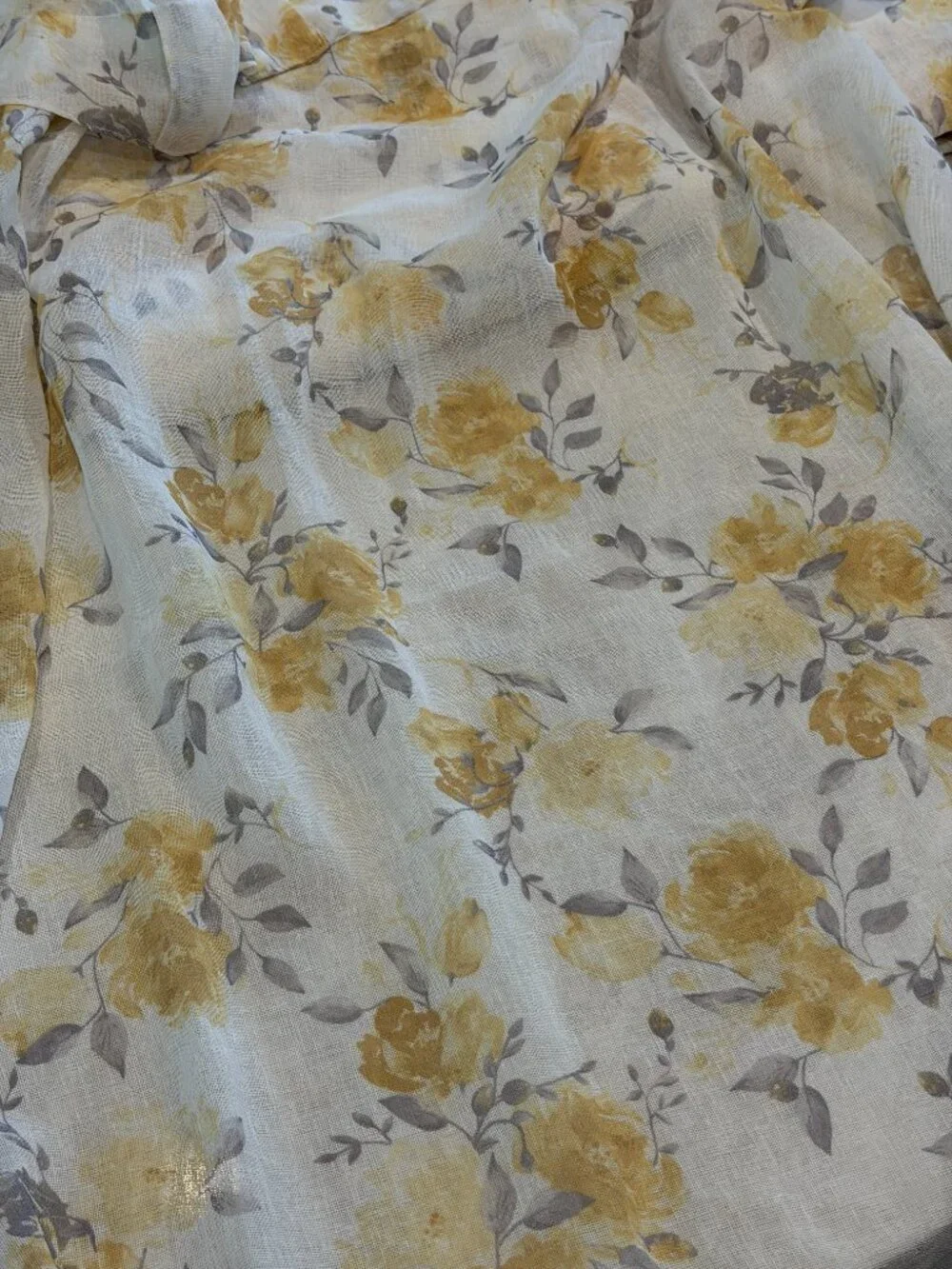 Ralph Lauren Belleisle Back Tab Window Panel Drapes 50 x 96 Floral Yellow Sheer